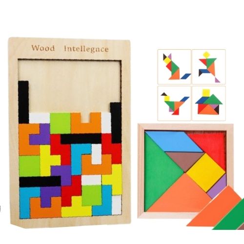 Combo TETRIS Xếp gạch và TRÍ UẨN tangram - Đồ chơi trí tuệ size đại hàng chuẩn cho bé