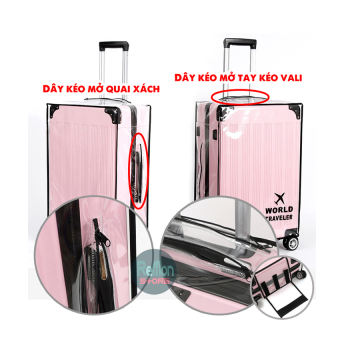 (Dày xịn) Bao trùm vali có dây kéo quai xách và cần kéo trong suốt Túi bọc vali silicon Áo trùm vali bảo vệ nhựa trong World Traveler