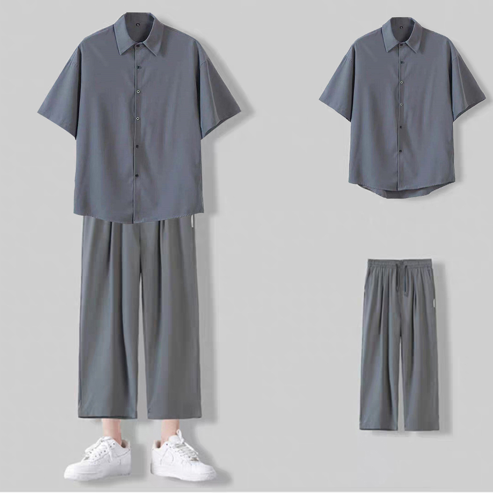 [Hoàn tiền 20%] Bộ Đồ Sơmi Nam Ngắn Tay Phối Quần Culottes Phong Cách Basic Thanh Lịch Thời Trang Hà