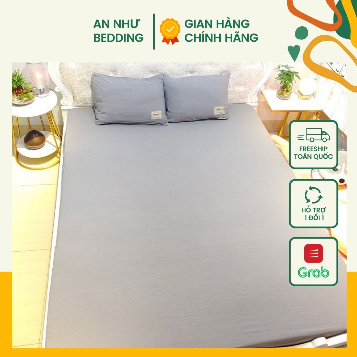 Bộ ga giường cotton đũi, 1 ga trải giường + 2 vỏ gối nằm An Như Bedding
