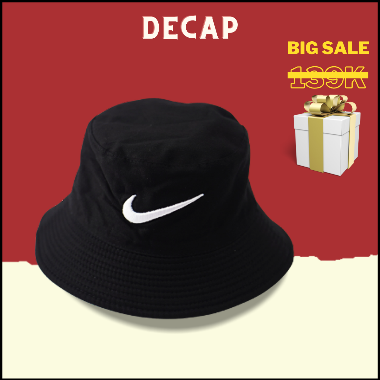 Mũ Bucket ❤️Freeship❤️ Nón tai bèo Nike 2 lớp đen trắng Unisex nam nữ