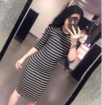 ĐẦM BODY THUN 4 CHIỀU KẺ SỌC NGANG TAY DÀI