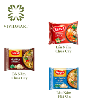 MÌ REEVA 4 VỊ LẨU NẤM / LẨU BÒ NẤM CHUA CAY / LẨU NẤM HẢI SẢN / HẢI SẢN RONG BIỂN - GÓI 85g - UNIBEN
