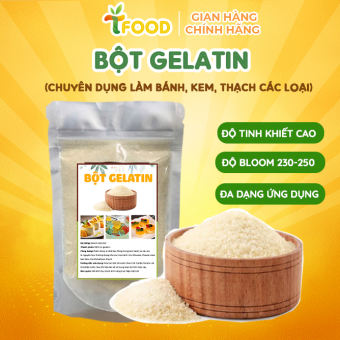 Bột Gelatin Bloom 250 -CHÍNH HÃNG- Bột Gelatin gói tách lẻ làm thạch, Pudding, bánh Mousse- TFood