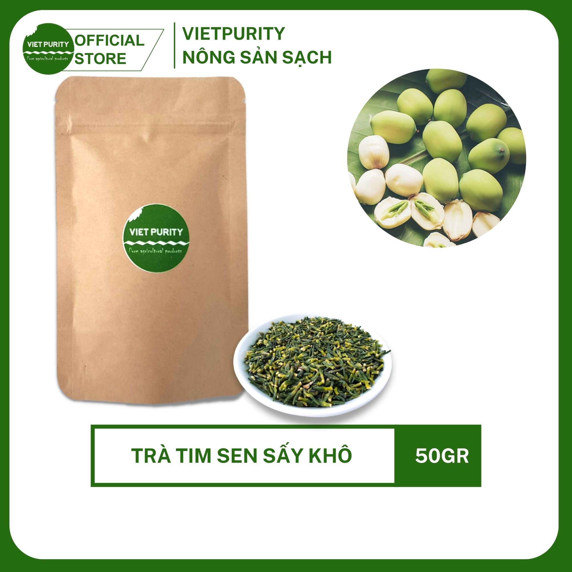Trà tim sen sấy khô 50g Vietpurity , trà thảo mộc giúp an thần, dễ ngủ