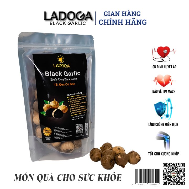Tỏi đen cô đơn Ladoga Premium túi 500g hàng cao cấp lên men tự nhiên 90 ngày, công nghệ Nhật Bản, chứng nhận kiểm định.