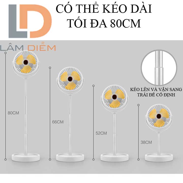 Quạt sạc gấp gọn tích điện 3 chế độ mát có đèn led nđ 2007