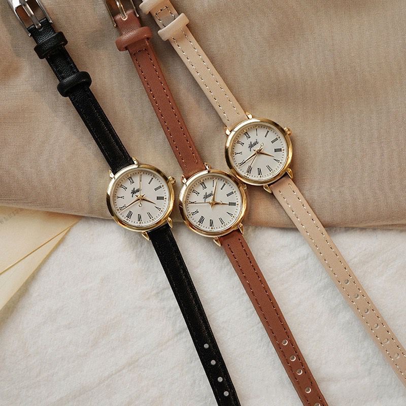 	 Axnat Jam Tangan Quartz Strap Pu Analog Casual Gaya Retro Wanita Bulat Watch Korean Fashion Rm027 	