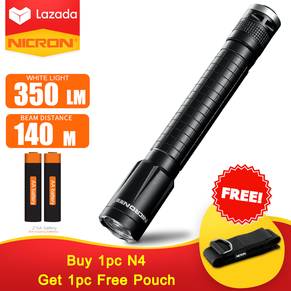 NICRON Đèn Pin N4 Đèn Pin LED Cree 3W Đèn Pin Độ Sáng Cao 2xAA Chống Nước 300LM IP65 Khoảng Cách Chùm 141M Cho Gia Đình Đèn Pin Chiếu Sáng Ngoài Trời Đèn Pin LED N4