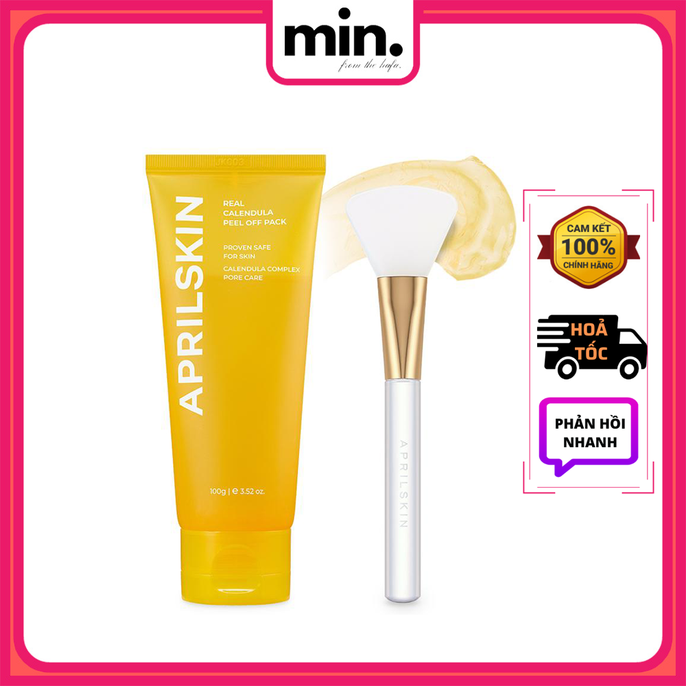 Combo mặt nạ lột, tẩy tế bào chết dịu nhẹ aprilskin calendula peel off pack 100g + cọ real jelly brush _ aprilskin chính hãng
