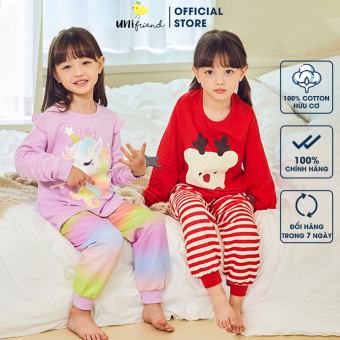Đồ bộ ngủ tay dài trần bông 3 lớp dày mùa thu đông cho bé trai, bé gái Unifriend U2022-19, Size đại 5, 6, 8, 10 tuổi