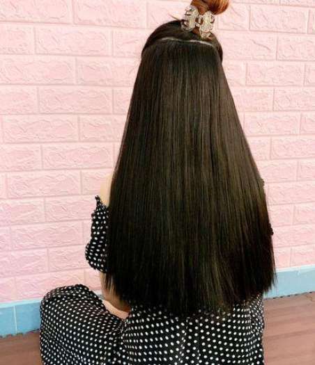 TÓC GIẢ KẸP THẲNG DÀI 60CM 5 PHÍM-MÀU ĐEN TỰ NHIÊN