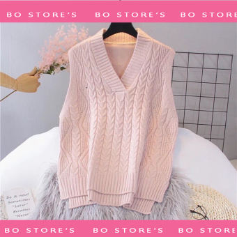 Áo gile Len Cổ Chữ V Xẻ Vạt