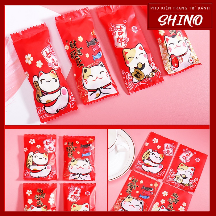 Bộ túi kẹo nougat/bánh quy/ túi zip đựng bánh/kẹo hình mèo thần tài tết 2022!