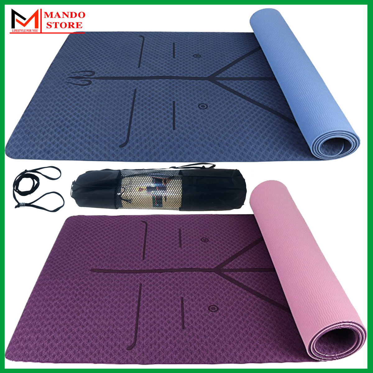 Thảm Tập Yoga Định Tuyến Cao Cấp Chống Trượt – Chọn Màu – Chọn Size – Kèm Túi Dây Chuyên Dụng - Thảm Yoga TPE 2 Lớp Bảo Vệ Môi Trường Siêu Bám 2 Lớp Khác Nhau