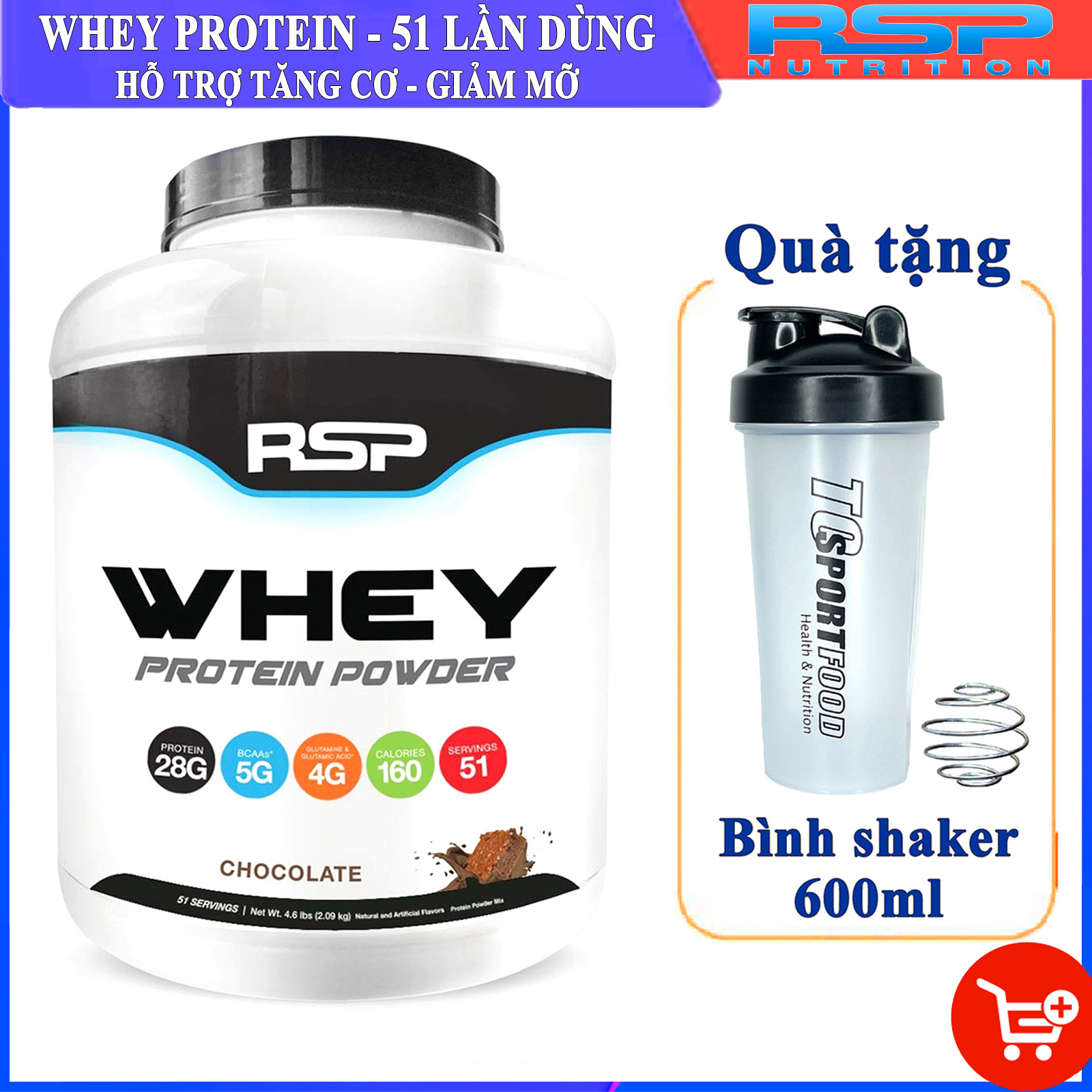 [FREE SHAKER] Sữa tăng cơ giảm mỡ Whey Protein Powder của RSP hương chocolate hộp 51 lần dùng hỗ trợ tăng cơ, tăng sức bền sức mạnh, đốt mỡ giảm cân cho người chơi thể thao và tập GYM