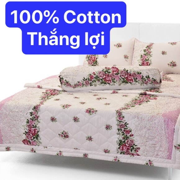 [HCM]Bộ Drap Cotton Thắng Lợi kèm mền chần gòn { 5 MÓN } chuẩn logo trên vải