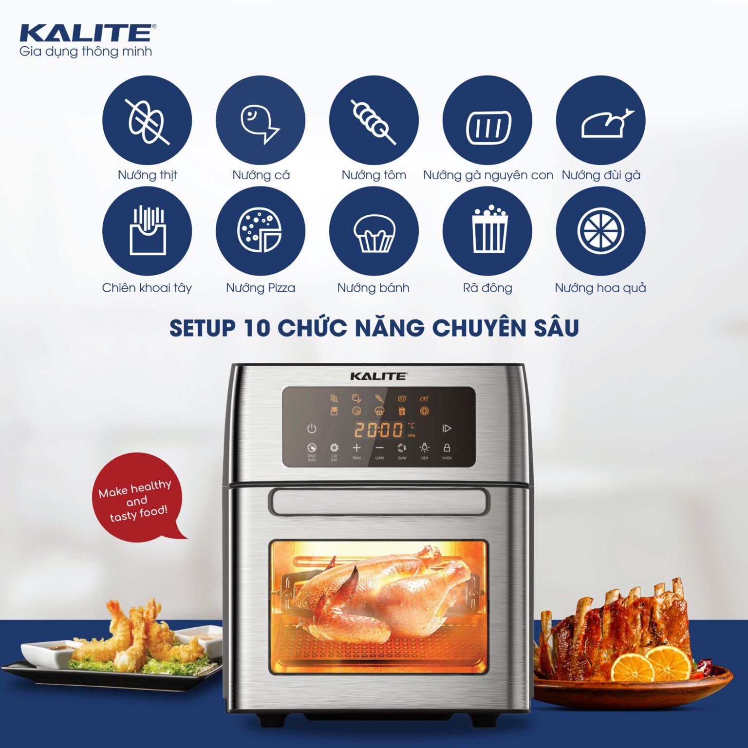 Nồi chiên không dầu kalite kl1500 new 2022, dung tích lớn 15 lit - hàng chính hãng bảo hành 24 tháng