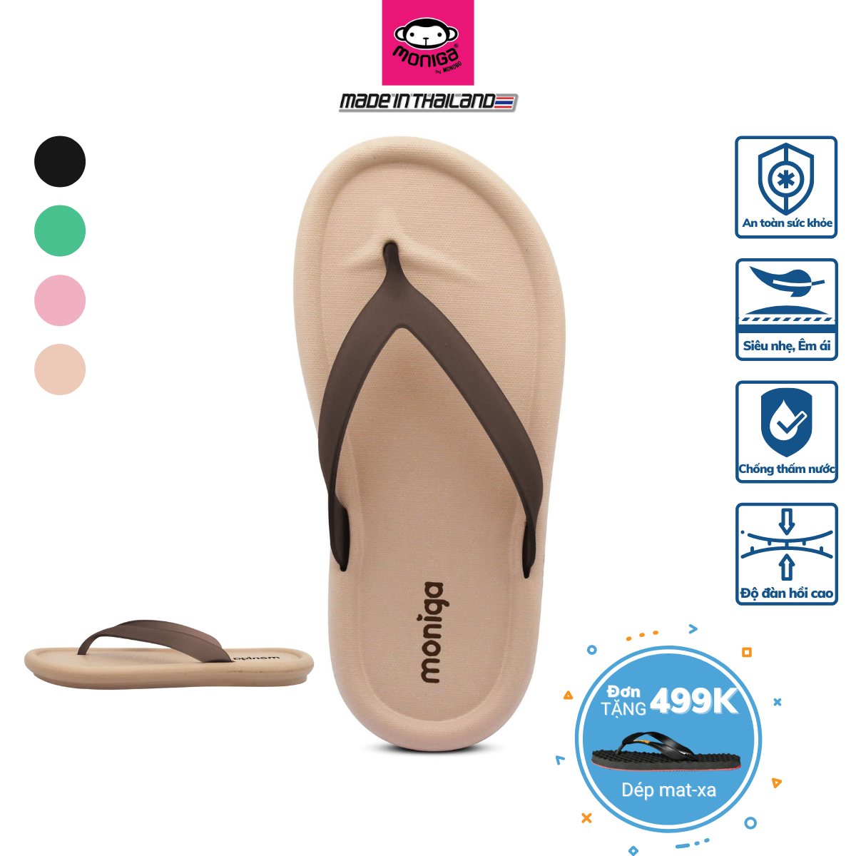 Dép Thái Lan Nữ Xỏ Ngón Chính Hãng Monobo Moniga 27 quai đính hình - màu xám, xanh navy, cam, be, hồng