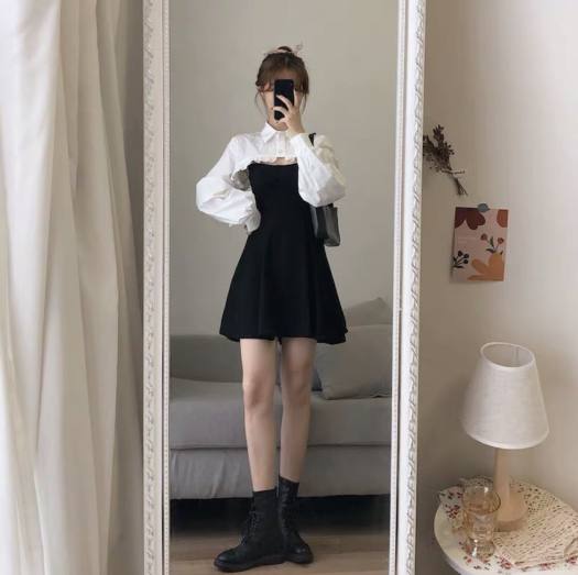 SET ĐẦM 2 DÂY FROM XÒE VÀ ÁO SƠ MI, PHỤNG HOÀNG