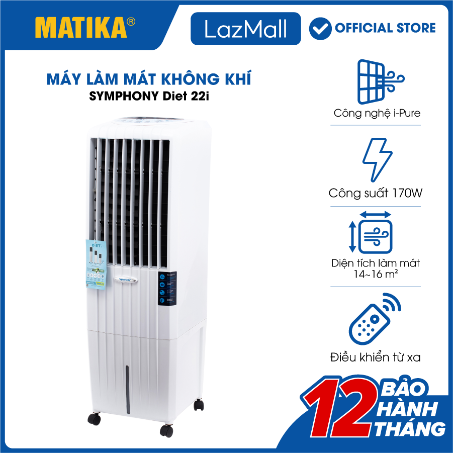 Máy làm mát không khí quạt điều hòa symphony diet 22i - dung tích bể chứa 22l - diện tích làm mát14-16 m2 - bảo hành 12 tháng - hàng chính hãng