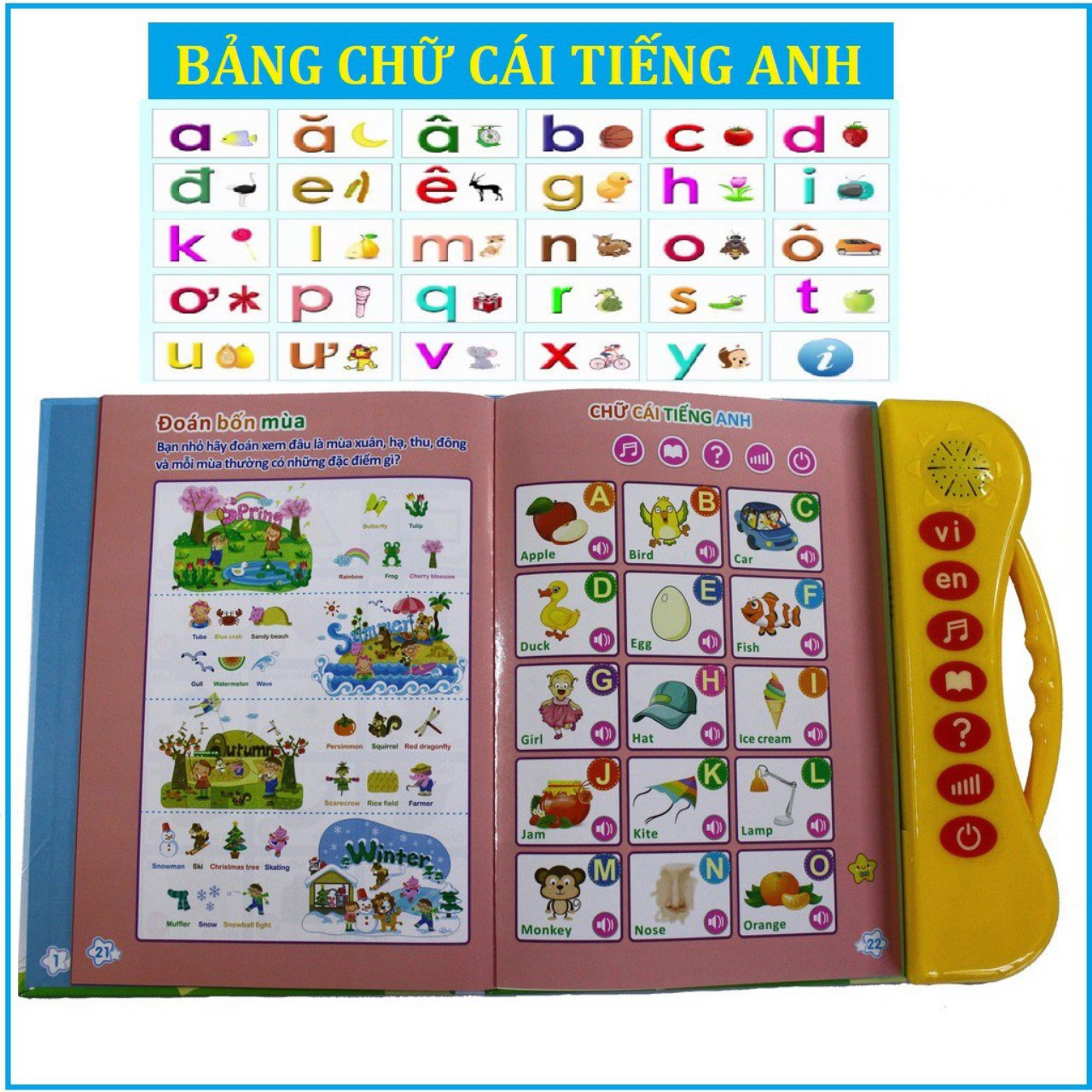 Sách Nói Điện Tử Song Ngữ Anh- Việt  Thanh Nga bản nâng cấp cho trẻ từ 1-7 tuổi.Tặng kèm pin, bút mực xóa được cho bé