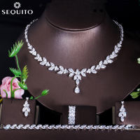 SEQUITO Classic Marquise AAA Cubic Zirconia Wedding Party Drop Necklace Earring Bracelet and Ring Bridal Banquet 4pcs Jewelry Sets for Women SJ261