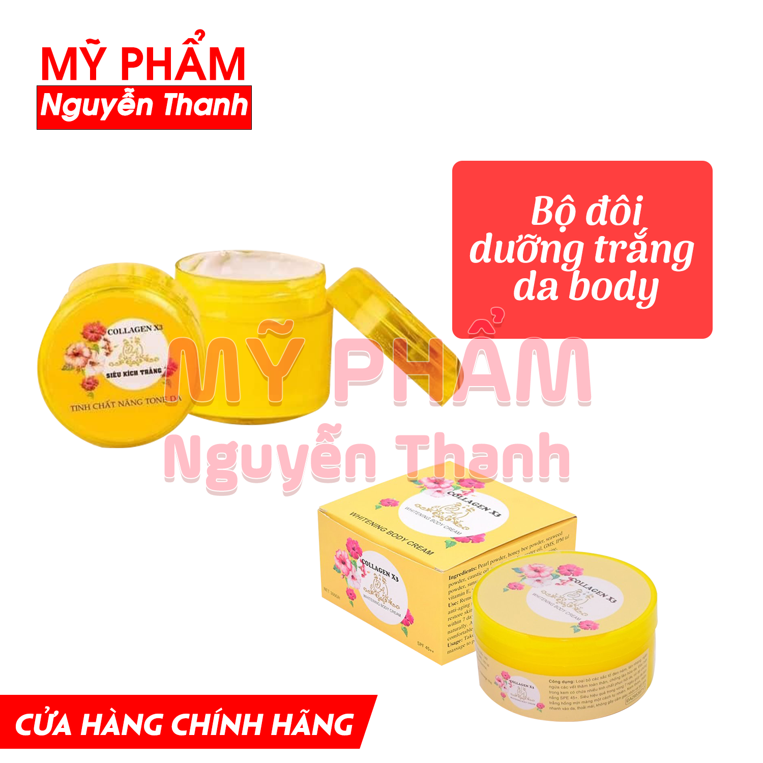 Kem trắng da body collagen x3 tặng kích trắng collagen x3 ( chính hãng )
