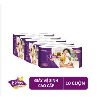 LỐC 10 CUỘN GIẤY VỆ SINH CAO CẤP E'MOS PREMIUM 2 LỚP CÁ HEO XANH