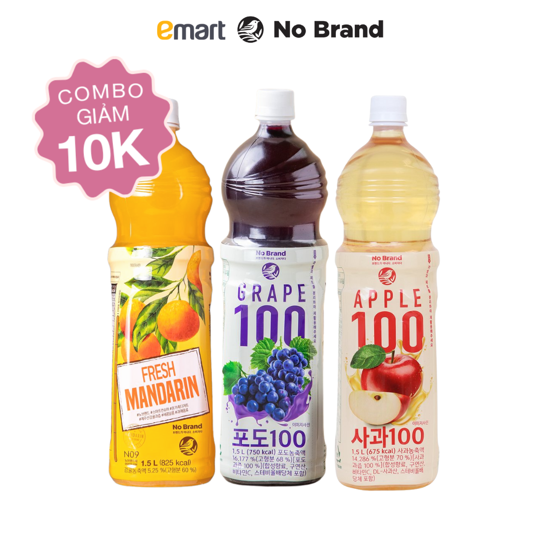 Combo 3 Nước Ép Trái Cây Giải Khát Vị Nho + Quýt + Táo No Brand Hàn Quốc Chai 1.5L - Emart VN