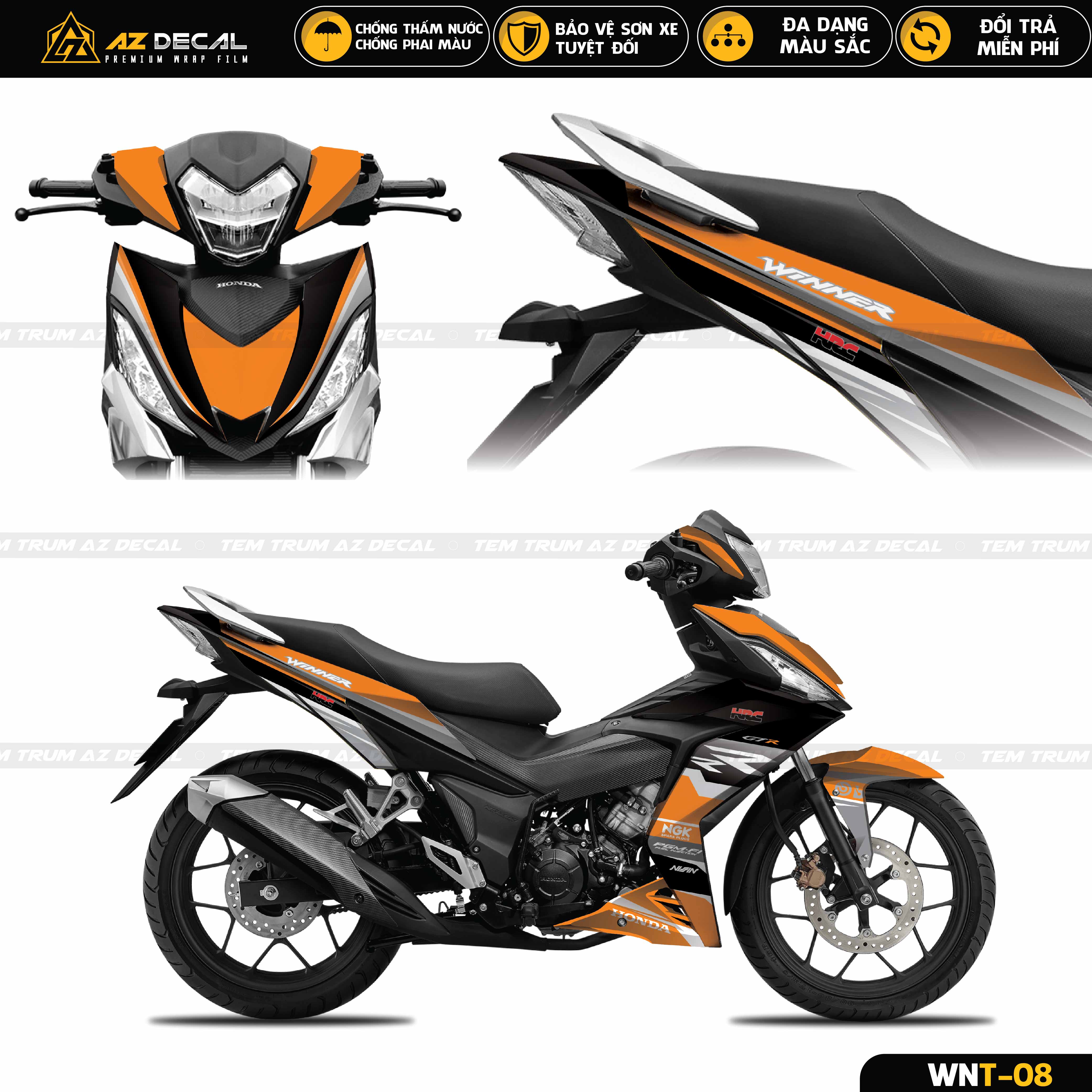 Tem Trùm HRC Dán Xe Winner V1 / 150 Cao Cấp | WNT-08 | Decal Bảo Vệ Sơn Xe Màu Đỏ Xanh Cam Đen Xám -