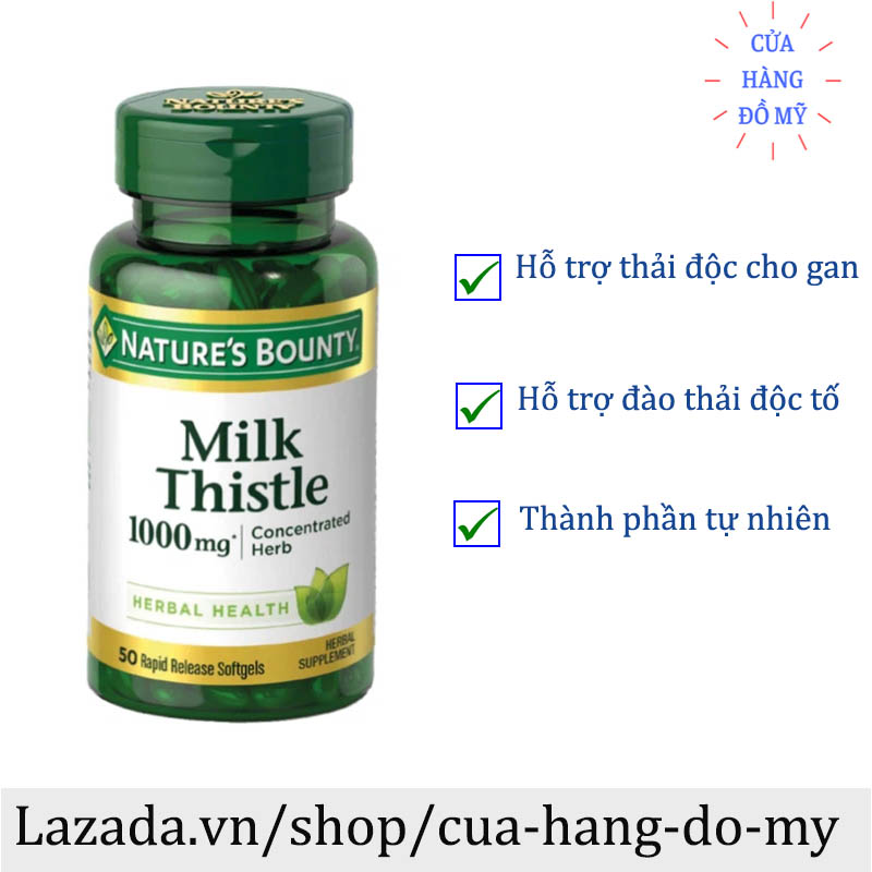 Viên uống Milk Thistle 1000 mg Nature Bounty 50 viên - Tăng Cường Sức Khỏe Của Gan - Shop Hong1008