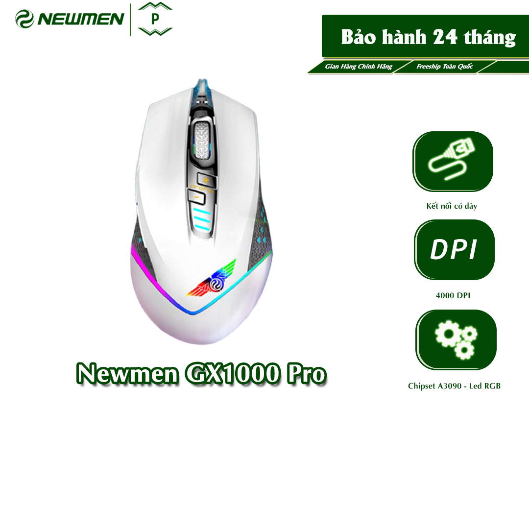 Chuột Máy Tính Có Dây Gaming Newmen GX1000 Pro,4000DPI, Chipset A3090, Switch Omron, Độ Bền 20 Triệu Clicks, Led RGB- Hàng Chính Hãng, Bảo Hành 24 Tháng