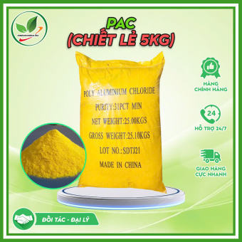 PAC 31%. Chất trợ lắng bể cá, bể bơi. Bao 5kg