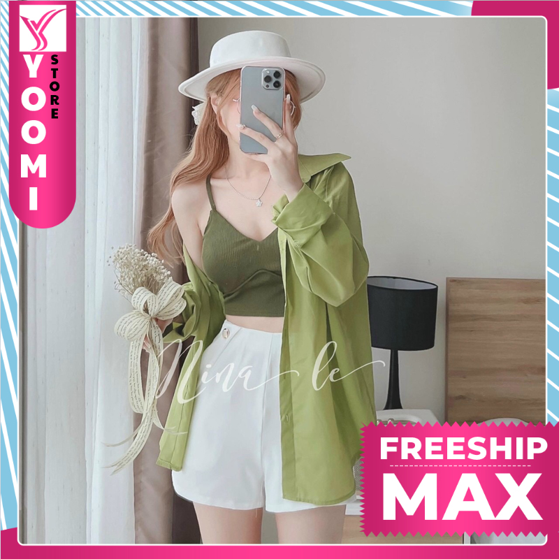 Sét bộ nữ siêu hot set 3 món quần cotton lạnh áo đũi trơn và áo bozip ( có mút ) dễ thương thời trang Yoomi