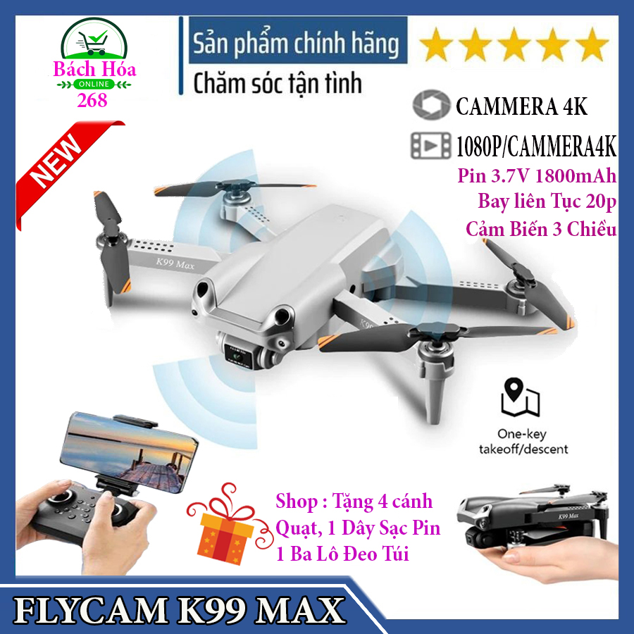 Máy bay điều khiển từ xa, Flycam giá rẻ k99 max có cảm biến vật cản 3 chiều, bộ điều khiển máy bay từ xa với thiết kế camera kép 4k/1080P, công nghệ 2.4G chống nhiễu tiên tiến, pin 3.7V/1800mAh có thẻ bay 15-20P