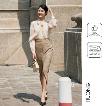 Chân váy kẻ nâu vạt xéo HUONG BOUTIQUE BSZ24