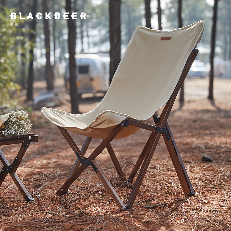 อุปกรณ์กีฬาและกิจกรรมกลางแจ้ง BLACKDEER Folding Wood Chair Finishing Outdoor Portable Foldable Camping beech Moon Chair