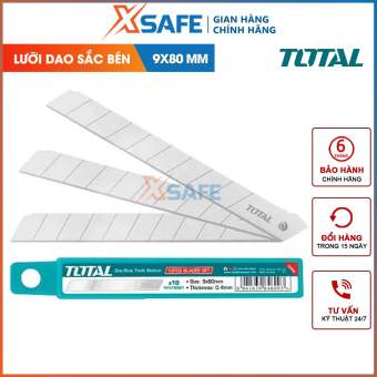 Bộ 10 lưỡi dao TOTAL THT5190901, kích thước lưỡi dao 9x80mm, phù hợp với dao rọc giấy THT5110906 / THT5110916, hỗ trợ cắt giấy rọc băng keo thùng hàng bìa carton [xsafe][chính hãng]
