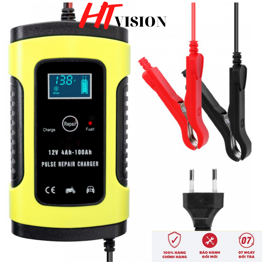 Sạc bình ắc quy ô tô xe máy 12V 4Ah - 100Ah  tự ngắt khi đầy chức năng bảo dưỡng phục hồi ắc quy bằng khử sunfat