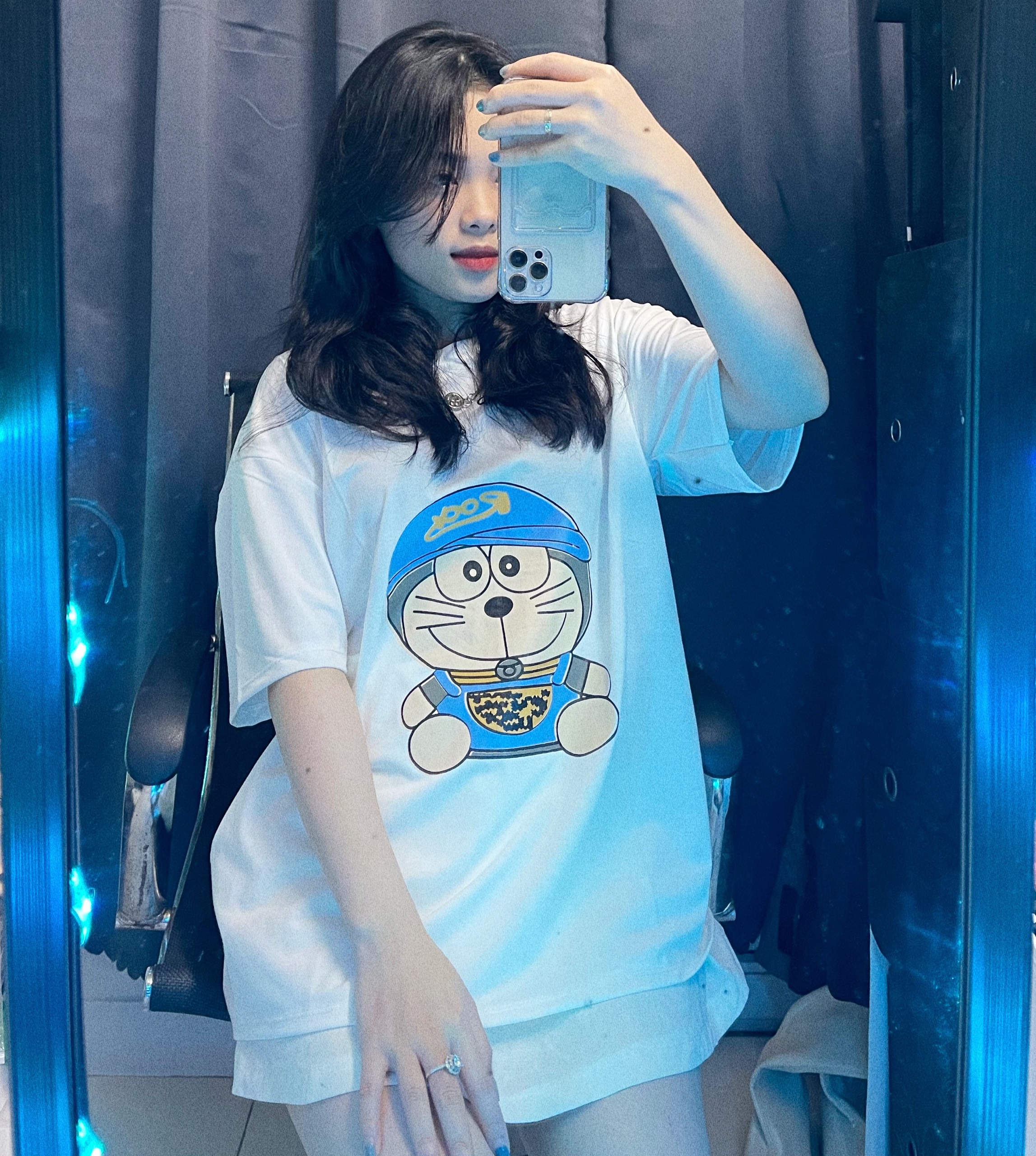 Áo phông quảng châu doraiemon unisex-áo phông nam nữ freesize dưới 70kg