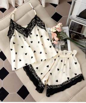 Hàng Quảng châu đẹp - Bộ ngủ 2 dây lụa phối ren cao cấp