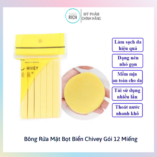 Bông Rửa Mặt Bọt Biển Chivey Gói 12 Miếng
