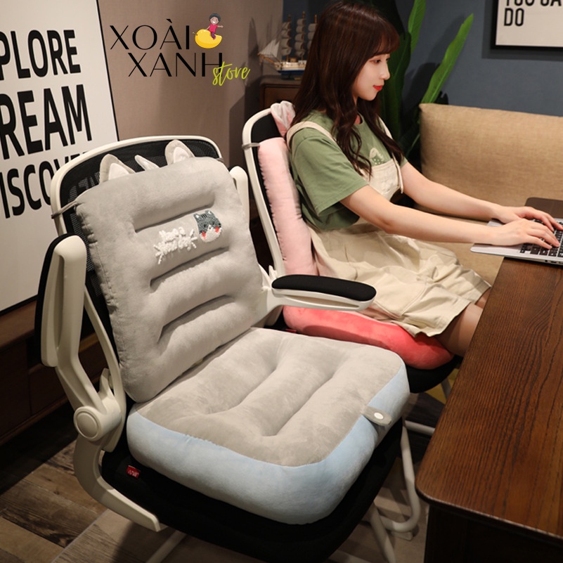 Đệm Lót Mông Kèm Tựa Lưng Hình Thú Thêu Nổi Cute Có Thể Tháo Rời Cho Ghế Văn Phòng, Ghế Gaming, Ô Tô, Học Sinh DLM23