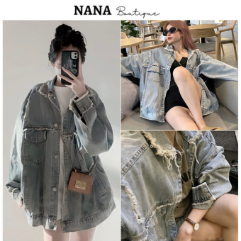 Áo khoác Jean denim nữ form rộng tưa viền, áo khoác bò nữ chất jean denim đẹp hàng