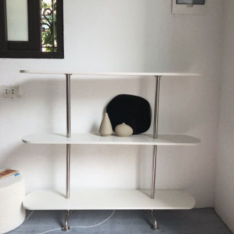 Kệ 3 tầng decor, Kệ gỗ chân inox sang trọng cạnh bo tròn