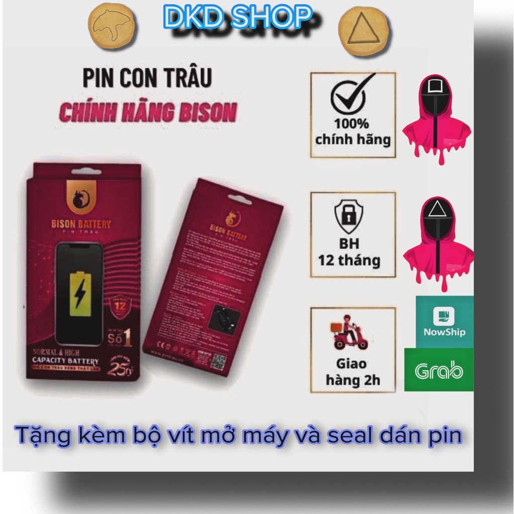 Pin I.p.h.o.n.e Bison con trâu dung lượng chuẩn chính hãng cho các dòng máy 5S/6/6s/6plus/6splus/7/7plus/8/8plus/X/Xs/Xr/Xsmax