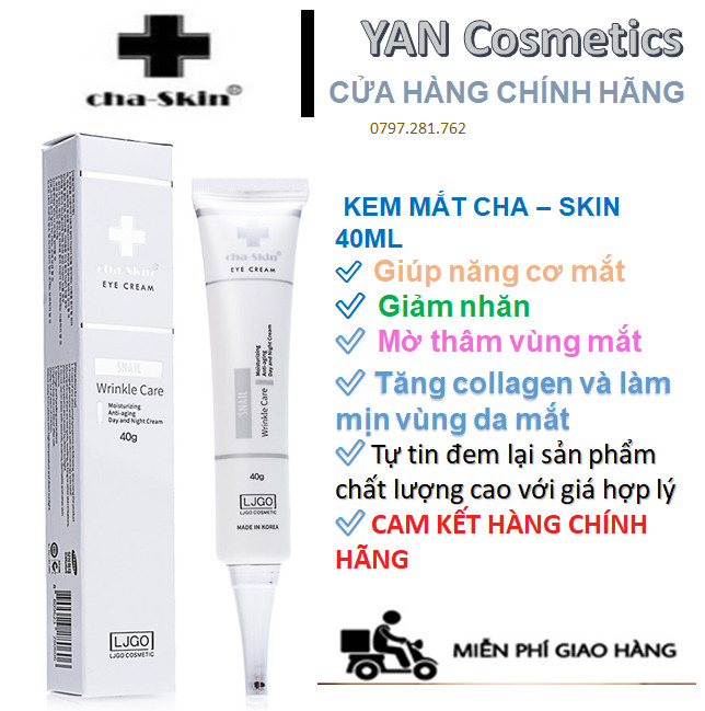 Kem mắt LJGO Snail Wrinkle Care Cha Skin Eye Cream giúp giảm thâm và căng vùng da mắt / kem mắt cha-skin