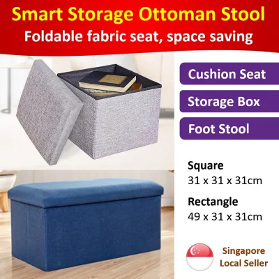 ❤️ [Home Spring Cleaning] Storage Ottoman Fabric Stool - sofa cushion bench, foldable seat step stool, organizer box, foot rest, coffee table, collapsible space saving storage compartment, sturdy durable elegant home decor, living dining bedroom (1)
