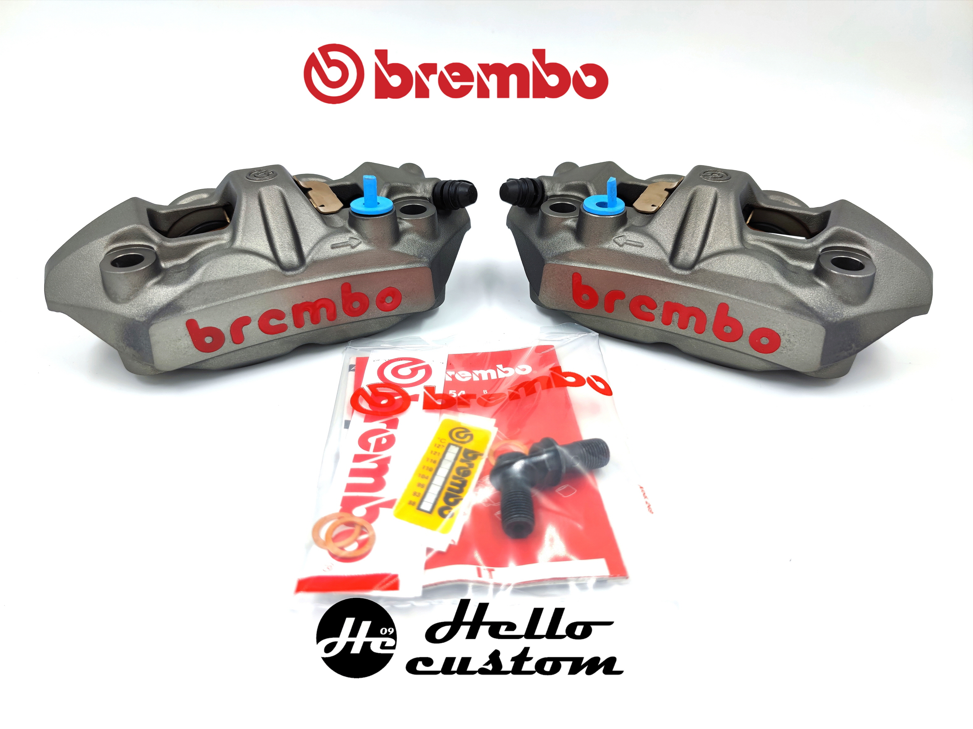 Brembo M4 108mm Pump. / 100mm. (Price Per Pair) Gray/Black, Red Logo, Custom Design, Brembo, 100% Authentic. ราคา 28,500 บาท*ส่งฟรี